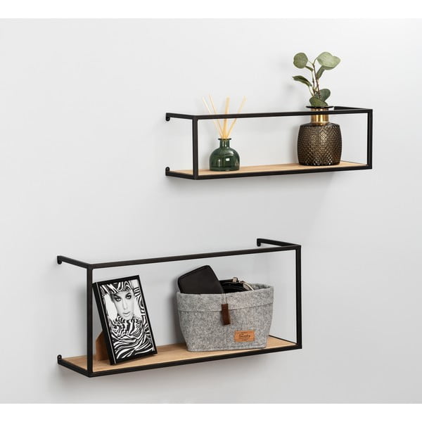 Komplet 2 borovih polic s črno kovinsko konstrukcijo Wenko Pieces, dolžina 55 cm-image-1