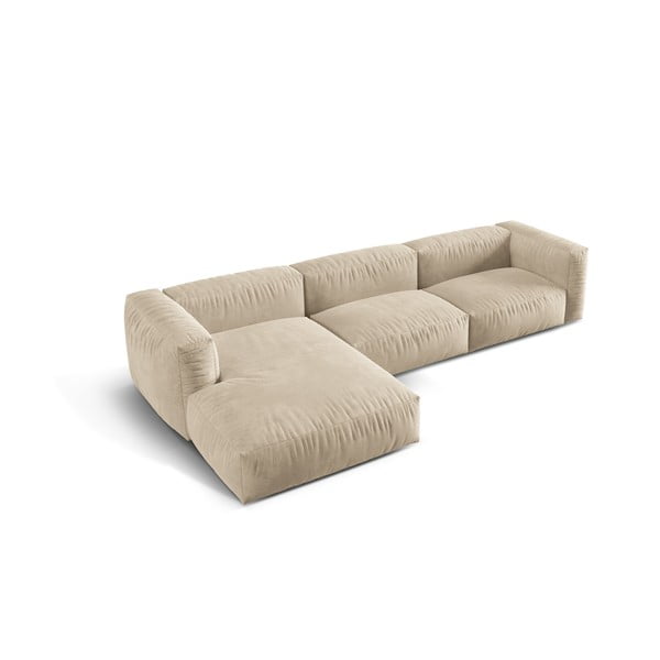 Bež žametna kotna sedežna garnitura (levi kot/z ležalnikom) Martina – Micadoni -image-2