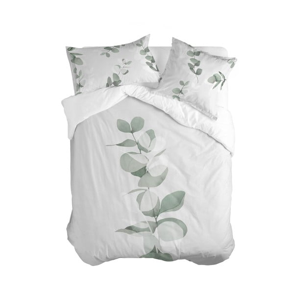 Bela/zelena bombažna prevleka za odejo za zakonsko posteljo 200x200 cm Corymbia – Blanc