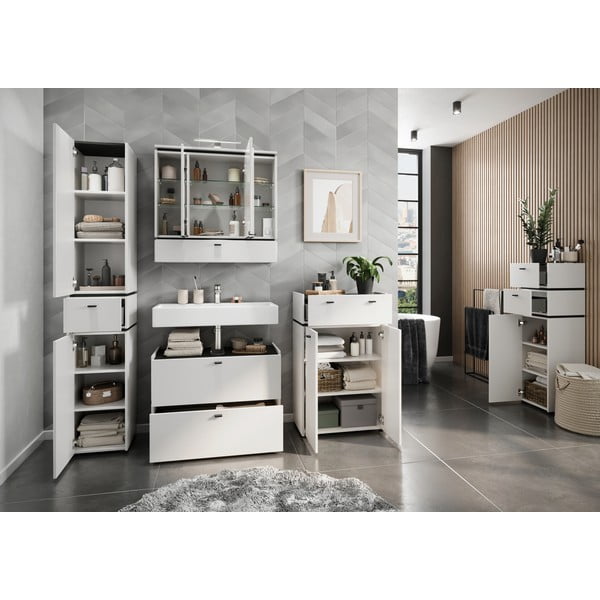 Bela kopalniška omarica z ogledalom in lučjo 79x80 cm Modesto – Germania-image-4