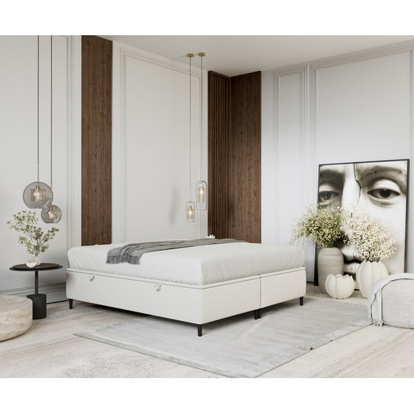 Kremno bela oblazinjena zakonska postelja s prostorom za shranjevanje 180x200 cm Tate – Maison de Rêve-image-4