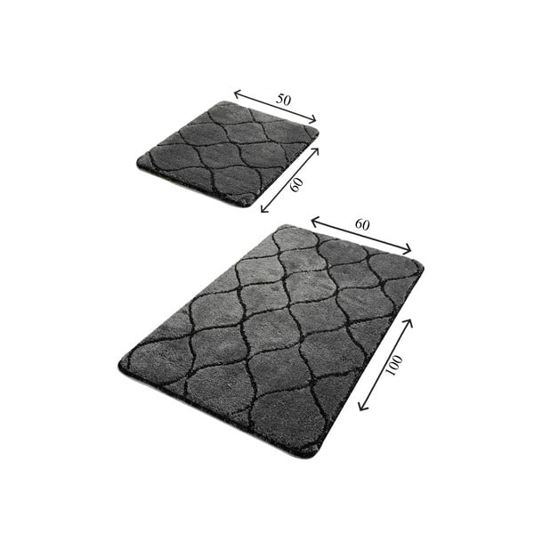 Komplet 2 temno sivih pravokotnih kopalniških preprog Foutastic Wave-image-2