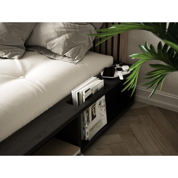 Črna zakonska postelja iz masivnega lesa s prostorom za shranjevanje Karup Design Ziggy, 140 x 200 cm-image-1