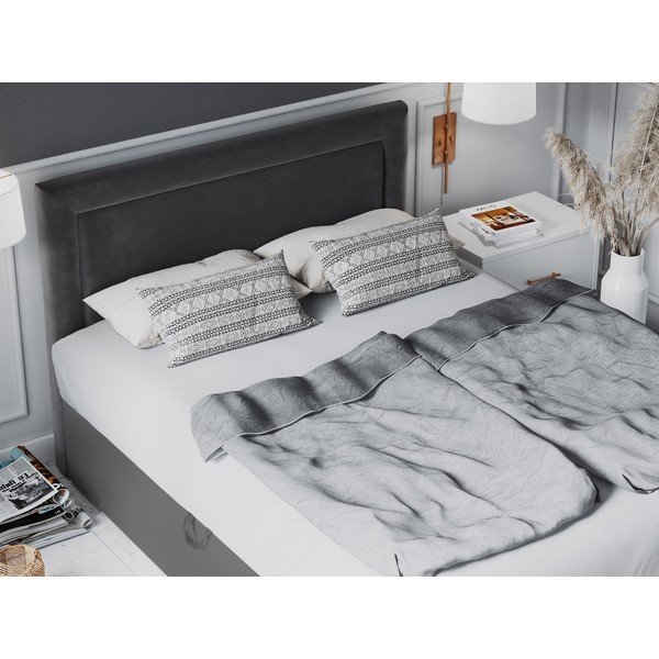 Temno siva žametna zakonska postelja Mazzini Beds Yucca, 200 x 200 cm-image-1