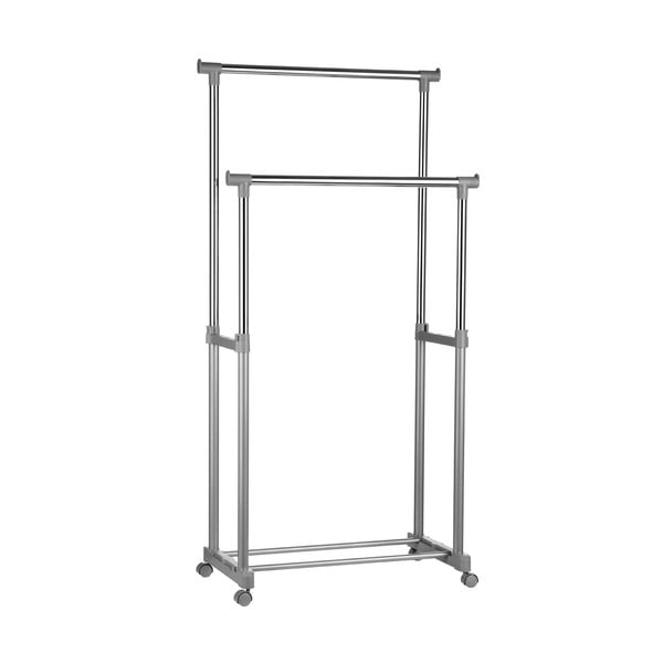 Kovinsko teleskopsko stojalo za oblačila na kolesih v srebrni barvi – Premier Housewares