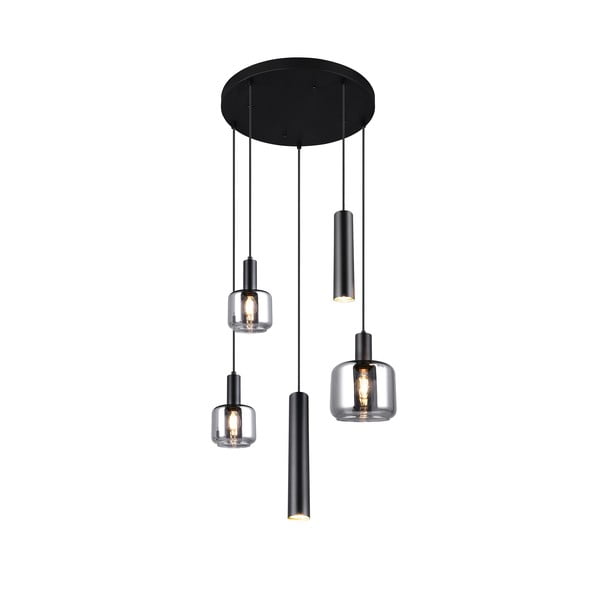 Črna viseča svetilka s kovinskim in steklenim senčilom ø 40 cm Mataro – Trio-image-1