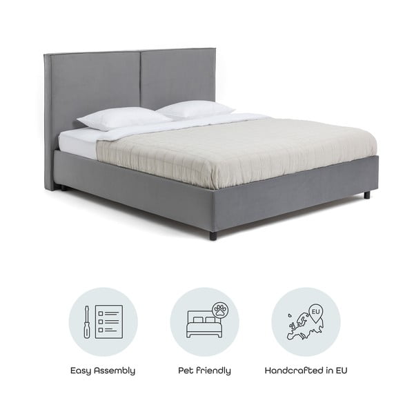 Siva oblazinjena zakonska postelja s prostorom za shranjevanje z letvenim dnom 180x200 cm Myra Bold – Bonami Selection-image-4