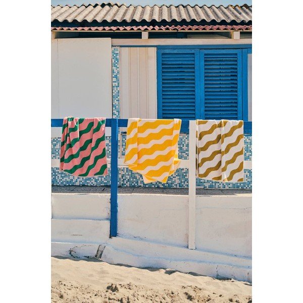 Zelena/rožnata bombažna brisača 90x150 cm Waves – Jotex-image-4