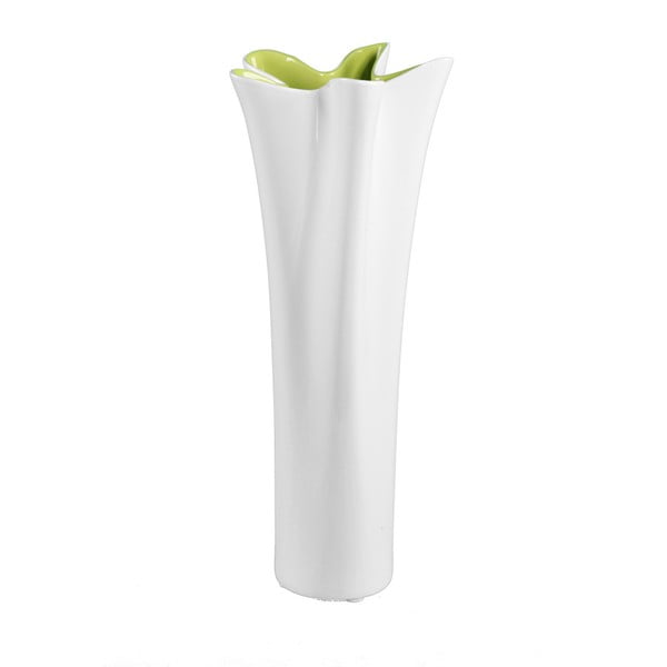 Bela keramična vaza z zelenimi detajli Mauro Ferretti Mica, višina 54,5 cm