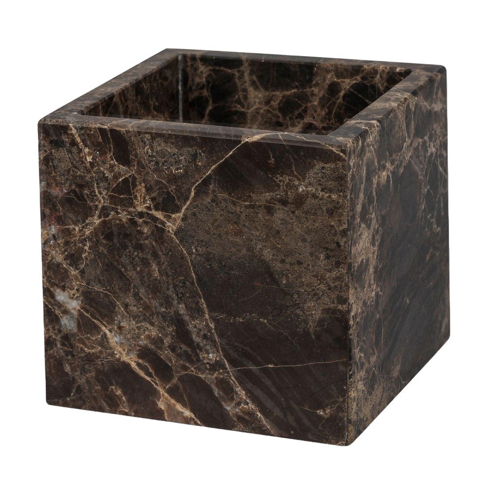 Temno rjav marmorni kopalniški organizator za vatke ali vatirane palčke Marble