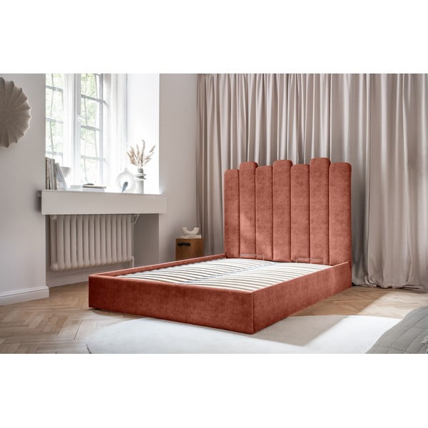 Oblazinjena zakonska postelja s prostorom za shranjevanje in letvenim dnom v opečnati barvi 160x200 cm Dreamy Aurora - Miuform-image-1