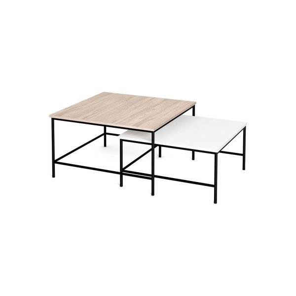 Bele/naravne mizice v kompletu 2 ks z mizno ploščo v hrastovem dekorju 80x80 cm Fiorenza – Marckeric-image-3