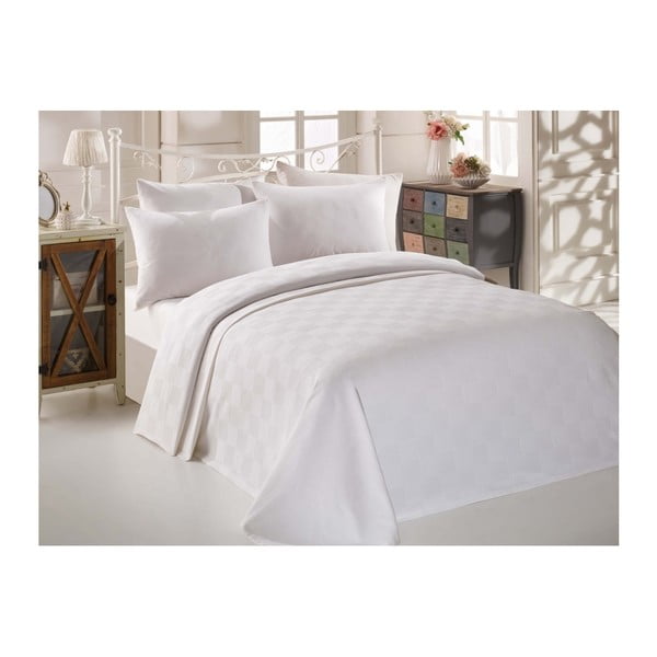 Belo bombažno posteljno pregrinjalo, rjuha in 2 vzglavnika za zakonsko posteljo Turro Puro, 200 x 235 cm