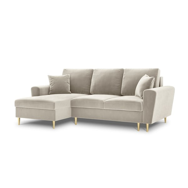 Bež žametna raztegljiva kotna sedežna garnitura s prostorom za shranjevanje (levi kot/z ležalnikom) Kyoto – Cosmopolitan Design-image-4