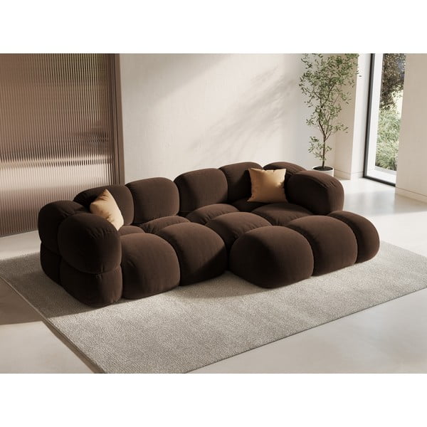 Temno rjava žametna kotna sedežna garnitura (desni kot/z ležalnikom) Loretto – Cosmopolitan Design-image-1