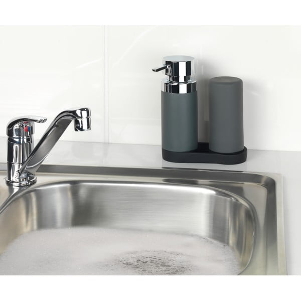 Komplet 2 sivih dozirnikov za detergent s podstavkom Wenko Squeeze, 250 ml-image-2