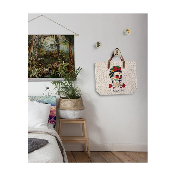 Platnena torba z ročajem iz umetnega usnja Madre Selva Frida Skull, 55 x 40 cm-image-1