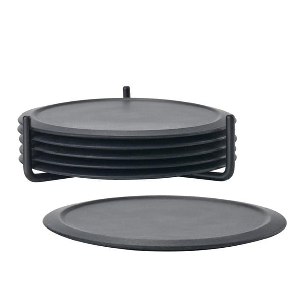 Komplet 6 črnih podstavkov za skodelice s stojalom Zone Singles-image-2