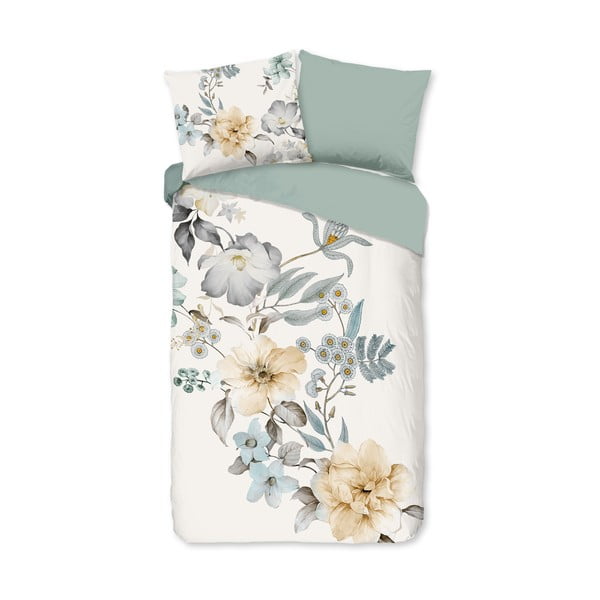 Zelena/kremno bela enojna podaljšana bombažna posteljnina 140x220 cm Celina – Good Morning