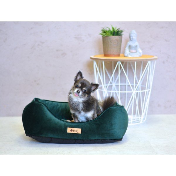 Temno zelena žametna postelja 55x42 cm Royal - Petsy-image-1