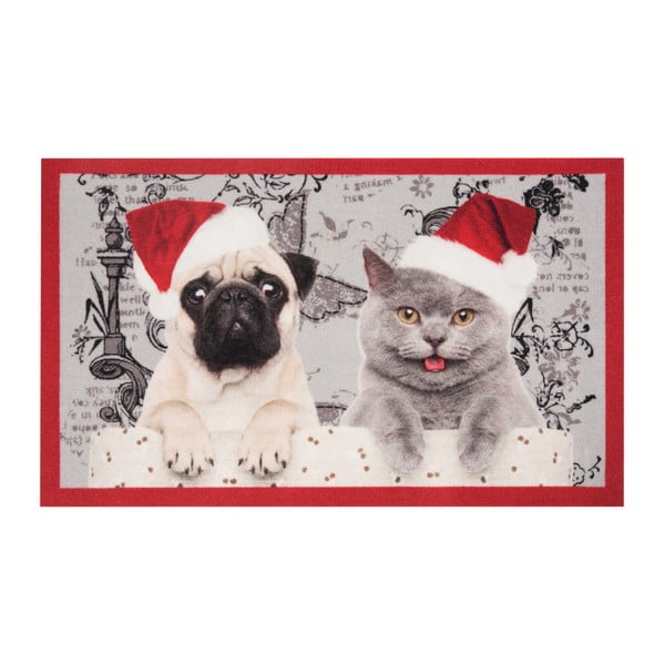 Hanse Home Božična preproga za vrata z motivom mačke in psa, 45 x 75 cm