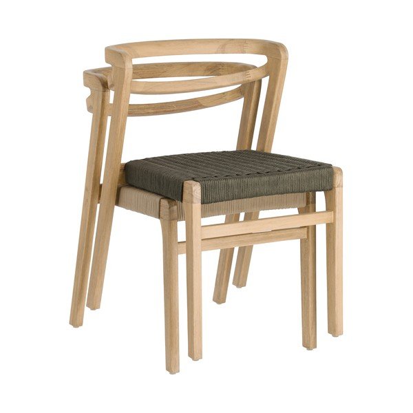 Vrtni stol iz evkaliptusovega lesa s temno zelenim prepletom Kave Home Ezilda-image-4
