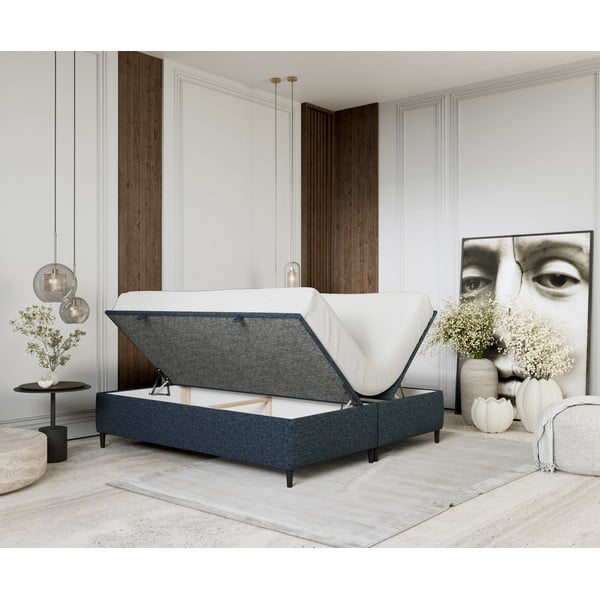 Temno modra oblazinjena zakonska postelja s prostorom za shranjevanje 200x200 cm Tate – Maison de Rêve-image-2