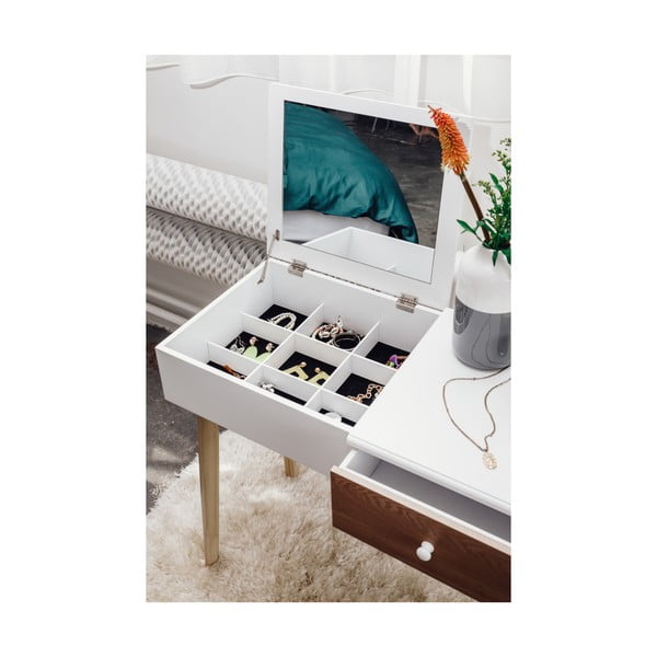 Bela kozmetična miza z ogledalom, prostorom za nakit in stolčkom Chez Ro Beauty-image-2