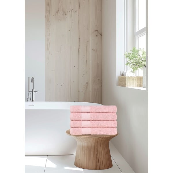 Rožnate frotirne bombažne brisače v kompletu 4 ks 50x100 cm – Good Morning-image-1