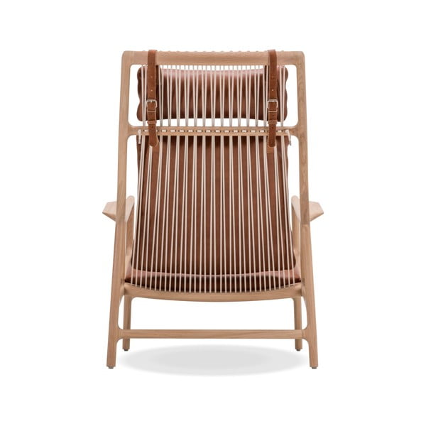 Fotelj z masivno hrastovo konstrukcijo in sedežem iz konjak rjavega usnja Gazzda Dedo-image-4