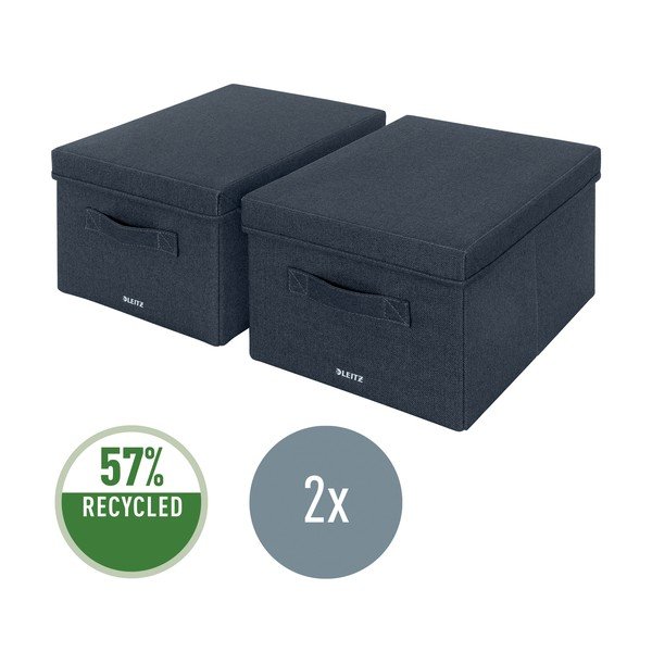 Temno sive tekstilne škatle za shranjevanje v kompletu 2 ks s pokrovom 28.5x38x20 cm – Leitz-image-4