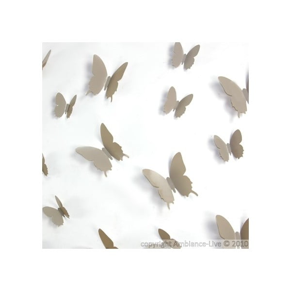Komplet 12 svetlo rjavih 3D nalepk Ambiance Butterflies-image-1