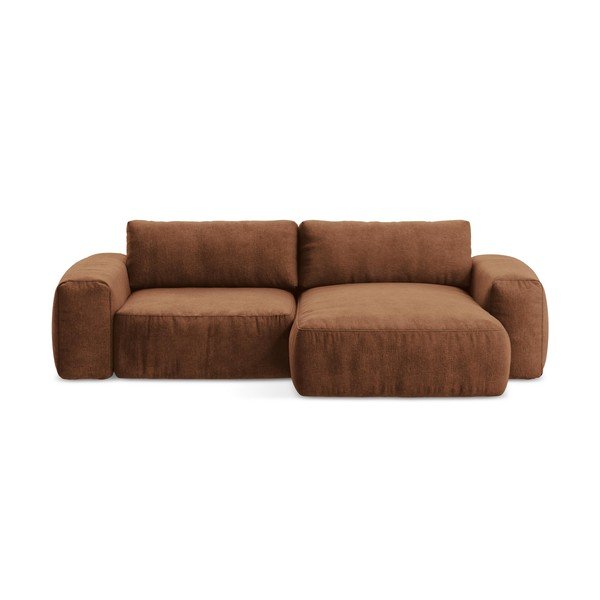 Raztegljiva kotna sedežna garnitura iz šenilje v barvi terakote (desni kot/z ležalnikom) Kuki – Makamii