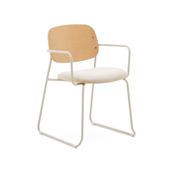 Kovinski jedilni stol z nasloni za roke v bež in naravni barvi Meli – Kave Home