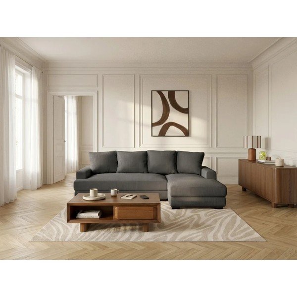 Temno siva raztegljiva/s prostorom za shranjevanje kotna sedežna garnitura iz rebrastega žameta (desni kot/z ležalnikom) Campi – Bobochic Paris-image-2