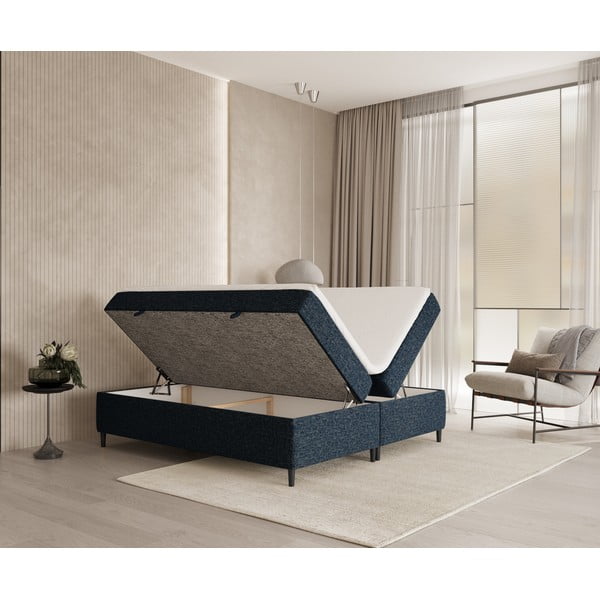 Temno modra boxspring postelja s prostorom za shranjevanje 140x200 cm Araya – Maison de Rêve-image-1