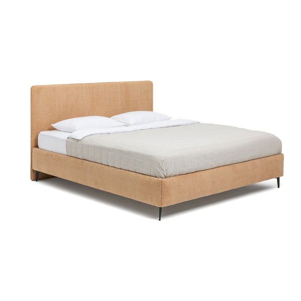 Gorčično rumena oblazinjena zakonska postelja z letvenim dnom 160x200 cm Noira Slim – Bonami Selection