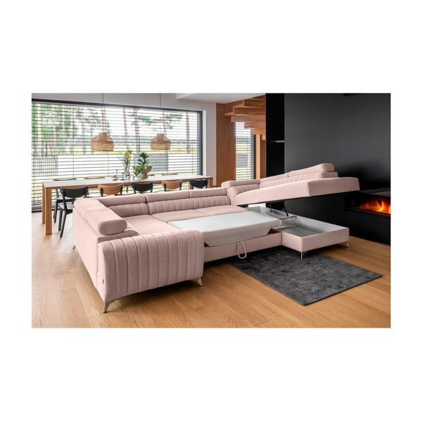 Rožnata raztegljiva/s prostorom za shranjevanje kotna sedežna garnitura (desni kot/v obliki črke "U") Louis – ELTAP-image-4