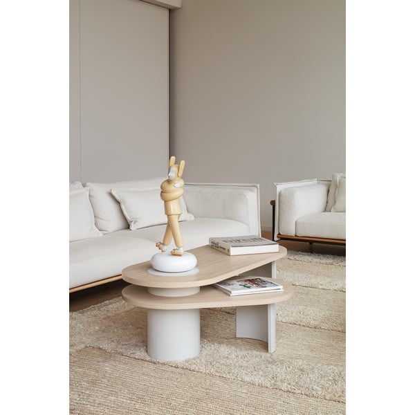 Kremno bela/v naravni barvi klubska mizica v jesenovem dekorju 50x120 cm Nori – Teulat-image-1