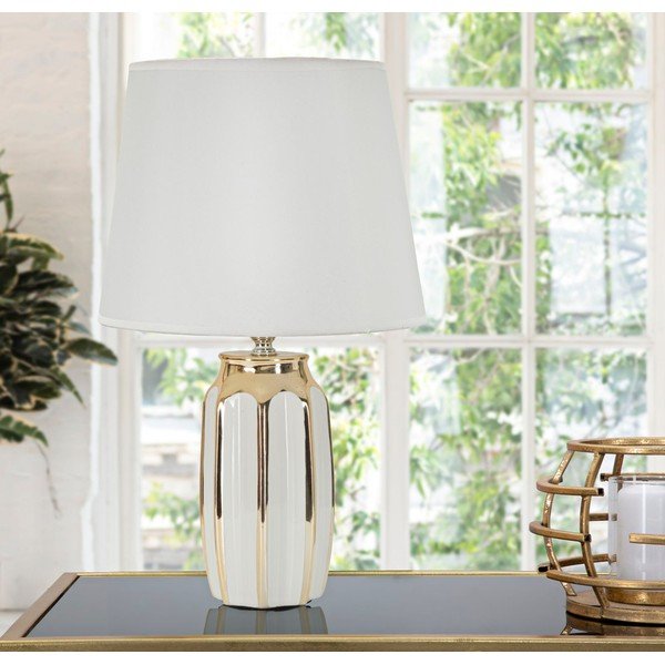 Bela/v zlati barvi keramična namizna svetilka s tekstilnim senčilom (višina 40,5 cm) Cassy – Mauro Ferretti-image-1