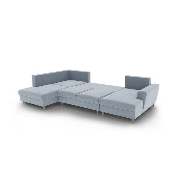 Svetlo modra žametna raztegljiva kotna sedežna garnitura s prostorom za shranjevanje (levi kot/v obliki črke "U") Kyoto – Cosmopolitan Design-image-3