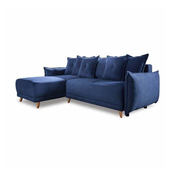 Temno modra raztegljiva kotna sedežna garnitura iz rebrastega žameta (s kotom po izbiri) Lazy Lukka – Miuform