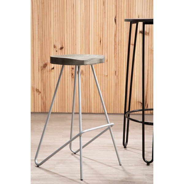 Barsko stol iz masivnega bresta v srebrni barvi/v naravni barvi (višina sedeža 78 cm) District – Premier Housewares-image-1