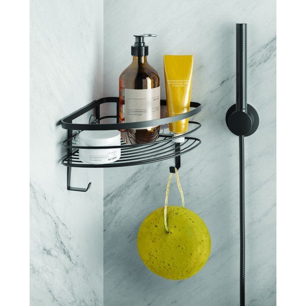 Črna stenska kotna kopalniška polica Metaltex Origin-image-1