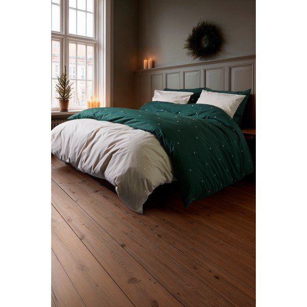 Bež enojna posteljnina iz bombažnega perkala 140x200 cm Christmas Fable – JUNA-image-4