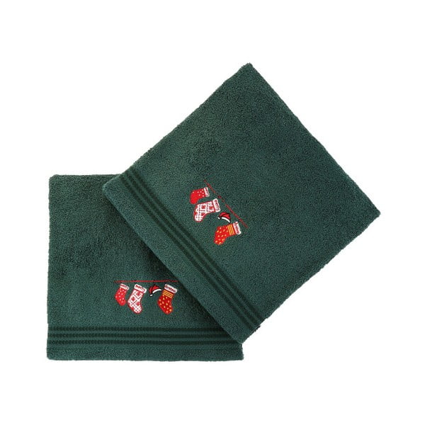 Komplet 2 zelenih božičnih brisač, 70 x 140 cm