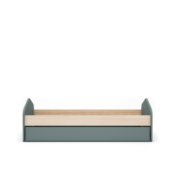 Otroška postelja v borovem dekorju z dodatnim ležiščem s prostorom za shranjevanje z letvenim dnom 90x200 cm v naravni barvi/prašno zelena Estefania – Marckeric-image-2