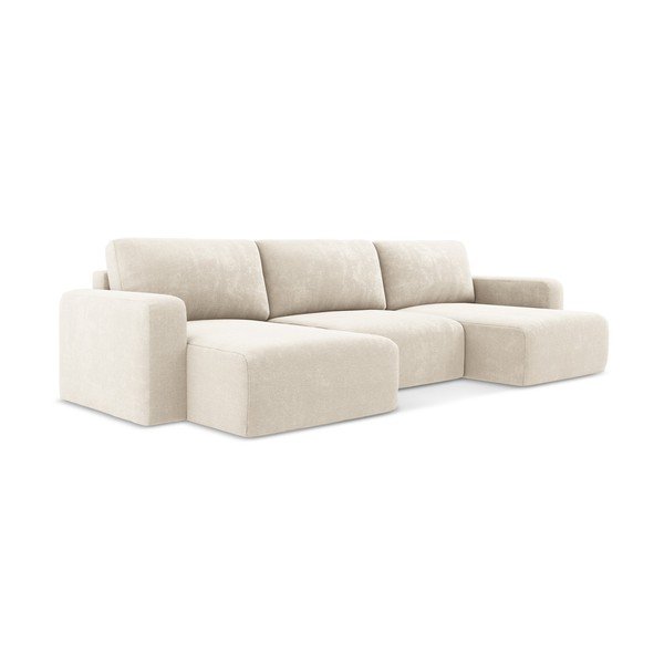 Kremno bela raztegljiva/s prostorom za shranjevanje kotna sedežna garnitura iz šenilje (v obliki črke "U") Kona – Makamii-image-2