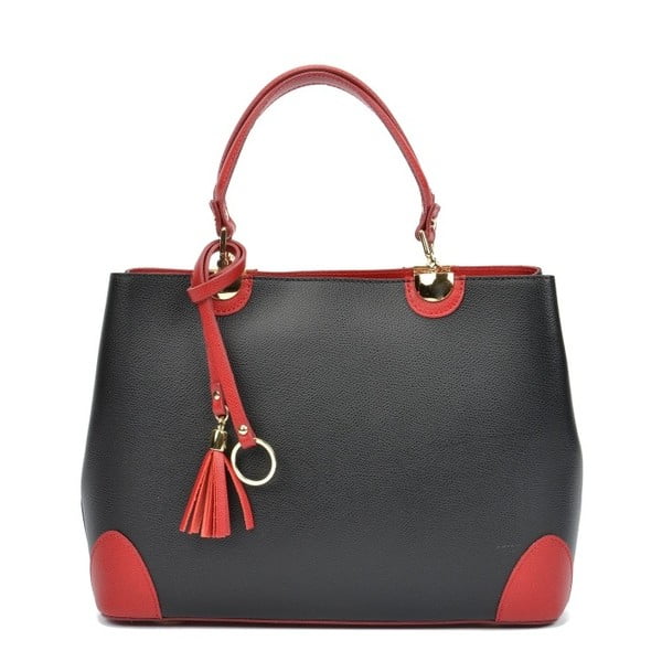 Črna usnjena torbica z rdečimi detajli Isabella Rhea Gala