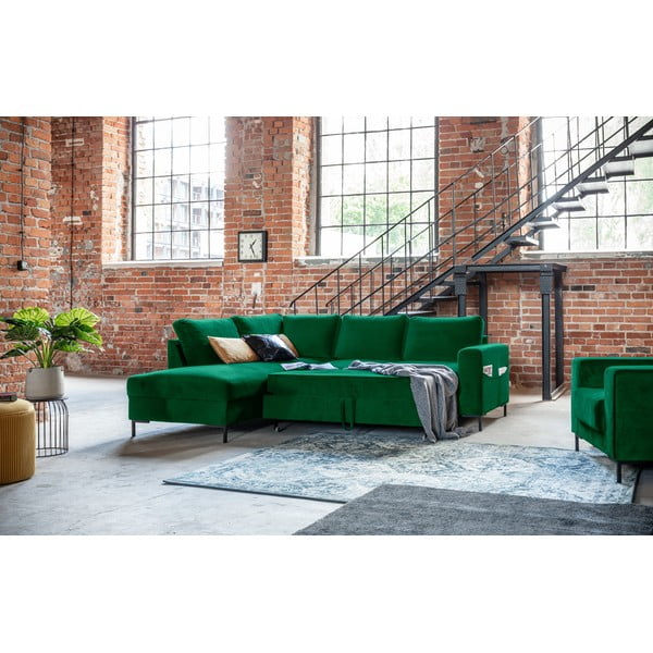 Temno zelena žametna raztegljiva kotna sedežna garnitura (levi kot) Lofty Lilly – Miuform-image-4